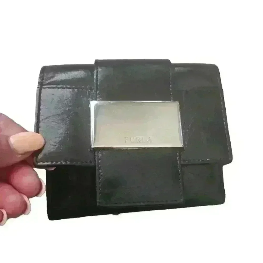 Furla Vintage Black Leather Compact Wallet